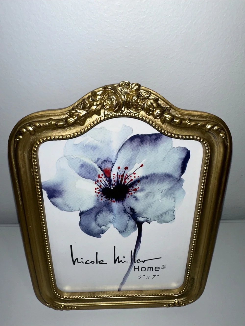 nicole miller Gold Tone Plush Back Rectangular Floral Accent Picture Frame